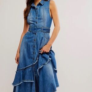 Free People Beau Midi Dress in Blue Grass